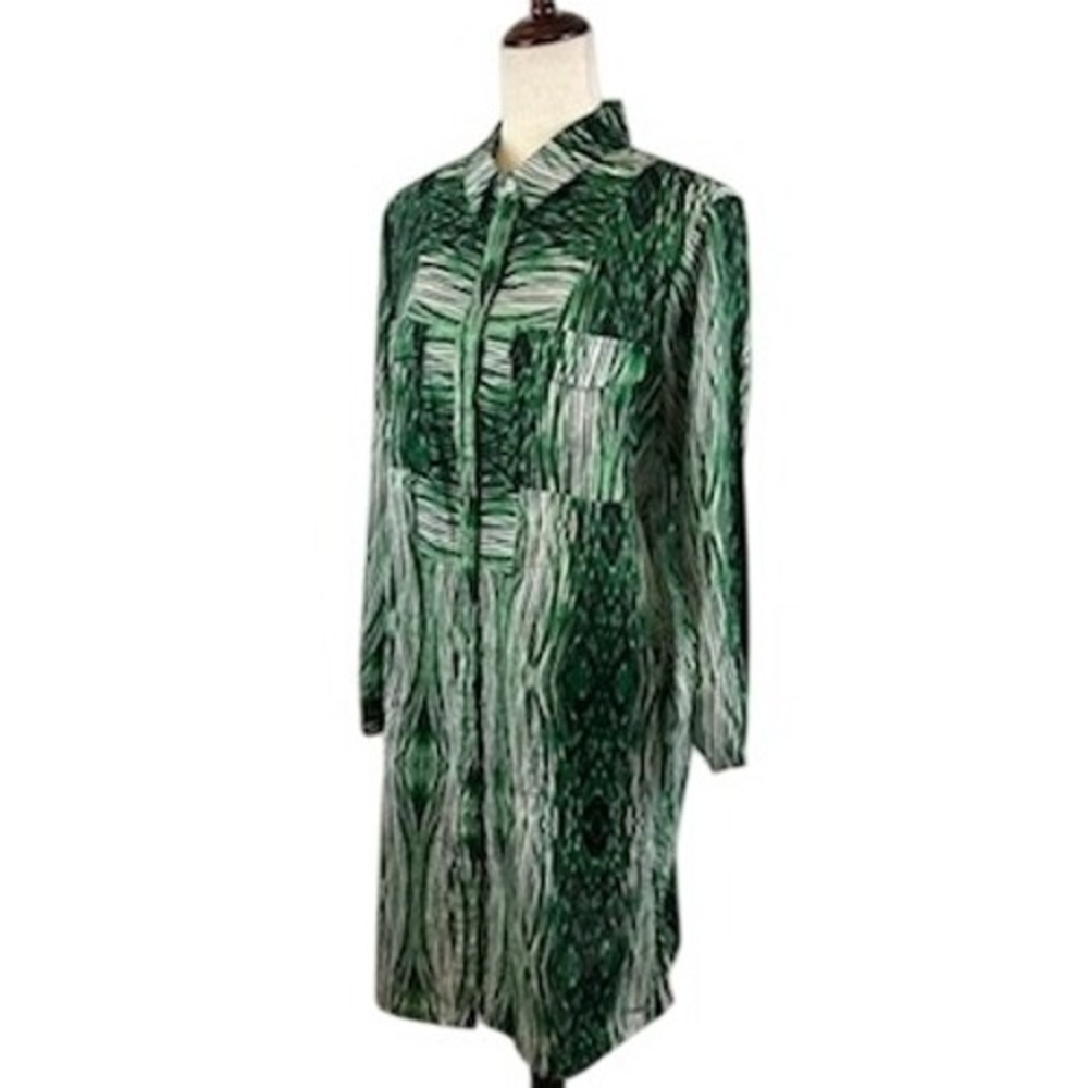 Derek Lam for Design Nation Green Abstract Print Shirt Dress Topper Size Large